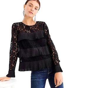 J CREW chic black tiered pleated lace top size 2 like new